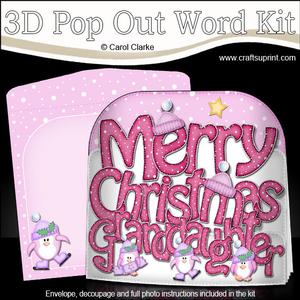Merry Christmas Granddaughter Penguin Pop Out Xmas Word Card