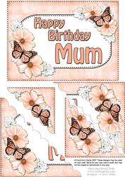 5x7 Flowers & Butterflies Birthday Mum Scallop Corner