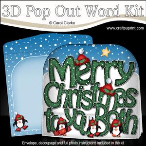 Merry Christmas to You Both Penguins Pop Out Xmas Word Card