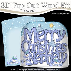 Merry Christmas Nephew Snowmen Pop Out Xmas Word Card