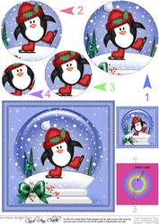 Xmas Skating Penguin Snowglobe Circle Pyramage Topper