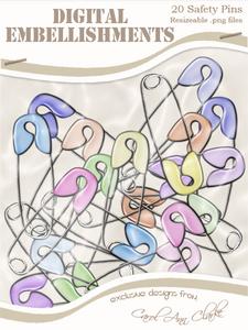 Coloured Safety Pins Digital Embellishments