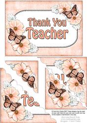5x7 Flowers & Butterflies Thank You Teacher Scallop Corner