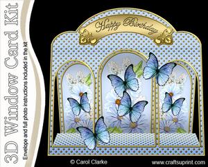 3D Butterfly & Flowers Window Card Kit Decoupage & Envelope