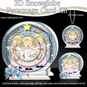 3D Xmas Christmas Angels Snowglobe Circle Pyramage Card