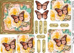 Roses & Butterfly Round Edged Pyramage & Decoupage