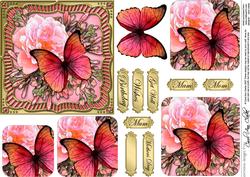 Butterfly Rose Round Edged Pyramage & Decoupage
