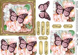Pastel Flowers & Butterfly Round Edged Pyramage & Decoupage