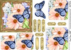 Pastel Flowers & Butterfly Round Edged Pyramage & Decoupage