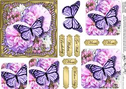 Pretty Flowers & Butterfly Round Edged Pyramage & Decoupage