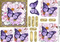 Pretty Flowers & Butterfly Round Edged Pyramage & Decoupage