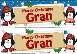Xmas Gran Penguins Signpost Large Dl Easicut 3D Decoupage