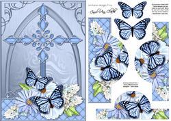 Fancy Cross Butterfly Blues Pyramid & Decoupage