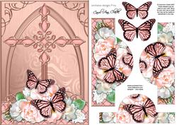 Fancy Cross Butterfly & Pastel Bouquet Pyramid & Decoupage