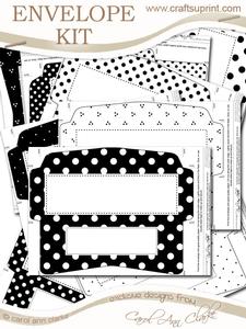 10 Mini Dl (80 x 215mm) Black & White Dots Envelope Kit