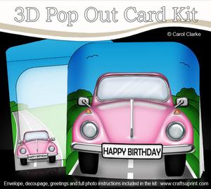 3D Vw Beetle Car Transport Pop Out Card Kit