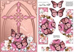 Fancy Cross Pretty Flowers Butterfly Pyramid & Decoupage
