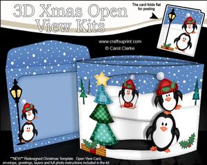 3D Penguins Christmas Open View Card Kit