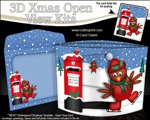 3D Skating Robin Christmas Open View Card Kit
