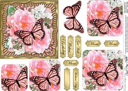 Butterfly & Roses Round Edged Pyramage & Decoupage