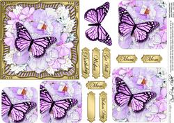 Pretty Flowers & Butterfly Round Edged Pyramage & Decoupage