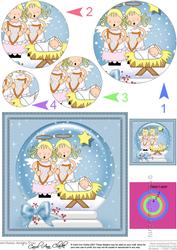 Xmas Nativity Snowglobe Angels & Crib Circle Pyramage
