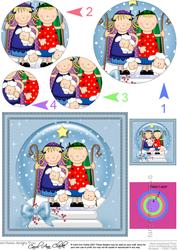 Xmas Nativity Snowglobe as Shepherds Watched Circle Pyramage