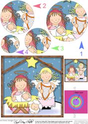 Xmas Nativity Stable Mary Jesus & Angel Circle Pyramage