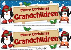 Xmas Grandchildren Penguins Signpost Lge Dl Easicut Decoupag