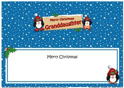 Xmas Granddaughter Penguins Signpost Large Dl Insert
