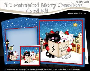 3D Carol Singing Cats Animated Merry Carollers Card Kit