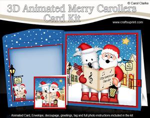 3D Santa & Westie Dog Animated Merry Carollers Card Kit