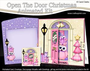 3D Xmas Owl's Present Animated Moveable Open Door Card