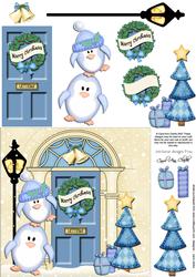 Penguins Christmas Door Quick Card & 3D Decoupage