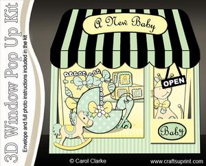 3D Baby Window Pop Up Card Decoupage N Envelope