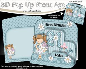 3D Liz's Flowers 21st Birthday Girlz Pop Up Age Card Kit