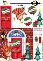 Percy Turkey Christmas Door Quick Card & 3D Decoupage