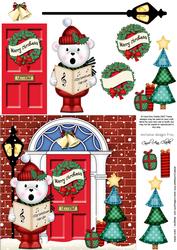 Singing Teddy Ed Christmas Door Quick Card & 3D Decoupage