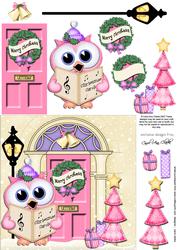 Singing Hoot Owl Christmas Door Quick Card & 3D Decoupage