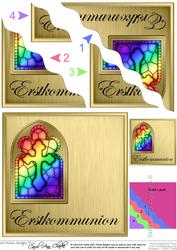 German First Communion Stained Glass Window Wavy Corner