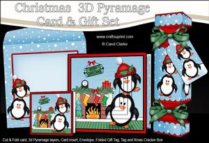 3D Penguins Fireplace Xmas Pyramage Gift Set & Cracker