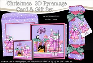 3D Teddy Tess Fireplace Xmas Pyramage Gift Set & Cracker