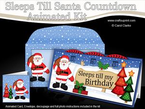 3D Xmas Santa Sleeps Till My Birthday Countdown Card
