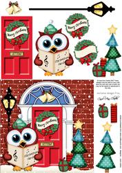 Singing Owl Christmas Door Quick Card & 3D Decoupage