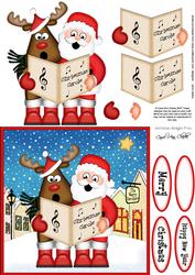 Singing Santa & Rudolph Merry Carollers 3D Decoupage
