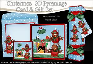 3D Robins Fireplace Xmas Pyramage Gift Set & Cracker