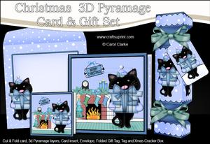 3D Cat's Present Fireplace Xmas Pyramage Gift Set & Cracker