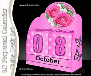3D Roses Perpetual Calendar Desk Set 3D Decoupage