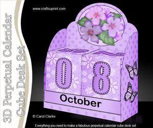 3D Pretty Violas Calendar Desk Set 3D Decoupage