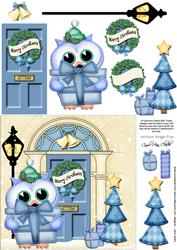 Owl's Present Christmas Door Quick Card 3D Decoupage